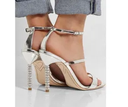 2019 Bayanlar Patent Deri Desen Elmas Beed Stiletto Yüksek Topuk Katı Süsler Sophia Webster Sandalet Ayakkabı Gümüş 346859787