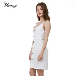 Casual Dresses YMING Summer Button White Women Shirt Dress Backless Party Fashion Beach Sundress Vestidos De Fiesta Noche