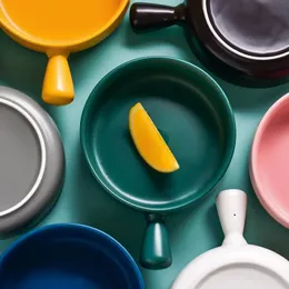 Nordische kreative Backform mit Griff, runde Backschüssel, Ofen, Keramik, matt glasiert, gebackene Spaghetti-Platte, Obstteller