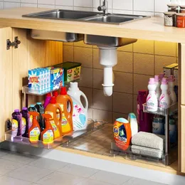 Органайзер для хранения на кухне под раковиной и с подносом, 2-х уровневая выдвижная полка, L-образная выдвижная корзина для шкафа