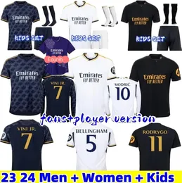 Mbappe Soccer Jerseys 23 24 Football Shirt Vini Jr Bellingham 2024 Rodrgo Long Purple Men Men Kids Kit Uniform Reach Real Madrids Home Camiseta de Futbol