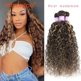 Parrucche Wigs Water Water Water Bundle Human Hair Bundle P4/27 Evidenzia Honey Blonde Brasilian Extension Brasilian Extension for Women Free Shipping 100g/PC