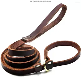 Dog Collars Real Leather Slip Lead Leash Adjustable Pet Chain With Slider Strong Flat Training For Large Dogs