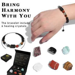 Charme pulseiras moda pedra natural frisada inclui 6 cristal de cura com caixa de embalagem premium para mulheres homens presentes de pedra de aniversário