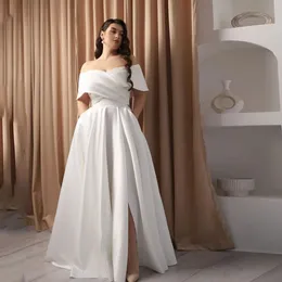 Eleganckie z ramion sukienki ślubne plus size vneck pannę młodą koronkową stronę z boku rozdzielni długość podłogi satynie vestido de noiva 240329