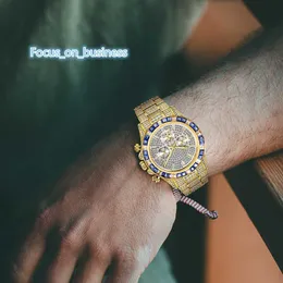Orologio da uomo al quarzo di lusso con orologio da polso da uomo in moissanite baguette colorato arcobaleno ghiacciato hip-hop