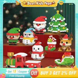 Bloklar Mini Noel Baba Noel Ağacı Bloklar Elk Snowman Tren Küçük Çan Dekorasyon Çocuk Hediye Bulmaca Tuğlalar Montaj Çocuk Oyuncak 240401