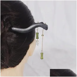 Hair Clips Barrettes Bamboo Tassel Sticks Chinese Hanfu Accessories For Girls Wooden Fringe Hairpin Chopsticks Daily Bun Forks Jewelry Otg27