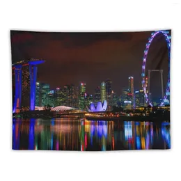 Tapestries Colorful Singapore Skyline By Night Tapestry Home Supplies Mushroom Korean Room Decor Aesthetic