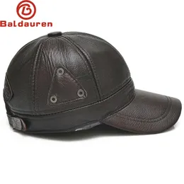 Style Men Brown Cow Leather Baseball Outdoor Real Retro Hat Justerbar Cowhide Cap 240311