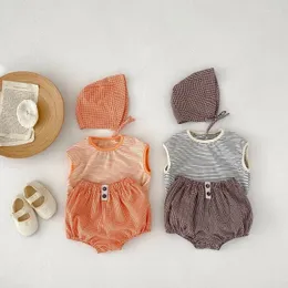 Giyim Setleri Yaz Born Bebek Seti 0-3 yaşlarında erkek kız kolsuz çizgili yelek üstleri Bloomers şort şapka 3 adet kıyafetler ins giysileri