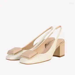 Klädskor kvinnor låga chunky klackar pumpar stretch slingbacks fyrkantiga tå kontor lady sommar glid på ornament sandaler