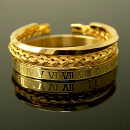 Braccialetti 3pcs/set di lusso Numero romana 316L in acciaio inossidabile braccialetti intrecciati che aprono braccialetti a forma di cuff