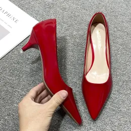 Pumps New Spring Autumn Pumps Classic Women Patent Leather Office Pumps Thin 3/5cm Heels Red Nude Sliver Work Wedding Shoes Lady Talon