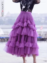 Kjolar Lanmrem GASE MESH KOT för kvinnor Ruffles Multilayers Long Female Party Wedding Clothing Fashion 2024 Summer 2N450A