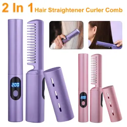 Irons 2In1 Lazy Hair Straightener Curler Comb SB Rechargeable Hair Straightener Fast Heating Hair Curler Straight Styler Heating Comb