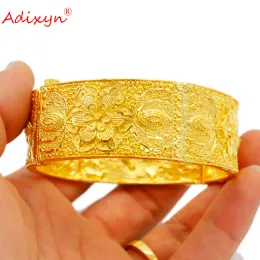 Bangles Adixyn Cuff Bracelet 24k Gold Color Copper Indian Flower Bangles for Women Jewelry African Women Party Wedding Gifts N022228
