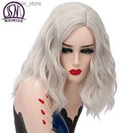 Parrucche sintetiche MSIWIGS Short Silver White Wigs Synthetic Parks Party BOB Middle Y240401