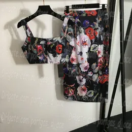 Floral feminino vestido bandeau conjunto de luxo designer recortado singlet topos verão moda elegante vestido de férias roupas