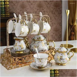 Tassen Untertassen Nordic Noble Bone China Kaffeekanne Tasse Untertasse Zuckerdose Set Luxus Keramikbecher Top-Grade Teelöffel Drop Lieferung Hom Dhmhe