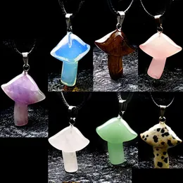 Colares Pingente Pierre Naturelle Cristal Ametista Oeil De Tigre Champignon Dongling Jade Collier Pendentif Drop Delivery Otbuv