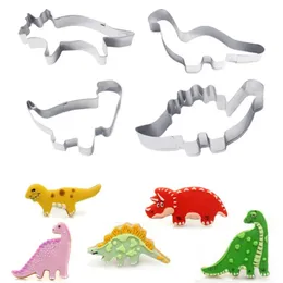 Cortador de dinossauro de aço inoxidável, 4 unidades, molde de decoração de bolo, molde de biscoitos, acessórios de bolo, pasteleria y reposteria