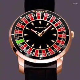 Relógios de pulso Pindu Design Relógio Mecânico NH35 Rotating Dial Las Vegas Roleta Desktop Tema Automático Homens Diamante Luminous Hands