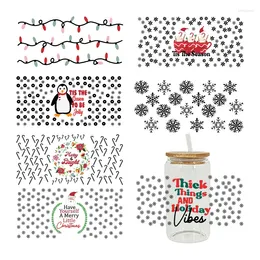 Window Stickers UV DTF Transfesr Merry Christmas Lights Candy Prints For 16oz Libbey Glasses Wraps Bottles Cup Can D5206
