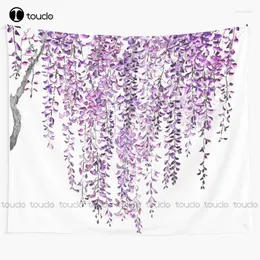 Tapestries Purple Wisteria In Bloom Tapestry Wall Hangings For Bedroom Blanket Bedspread Decoration Funny