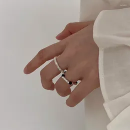 Cluster Rings 925 Sterling Silver Pearl Agate Ring For Women Gift Splicing Bead Elastic Rope Korean Design Fashion Jewelry Drop