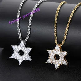 Hip hop copper micro inlaid zircon six pointed star pendant with trendy personality accessories