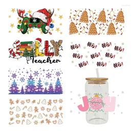 Fensteraufkleber UV DTF Transfesr Merry Christmas Candy Pink Let It Snow Coffee Prints für 16oz Libbey Brillenfolien D5603