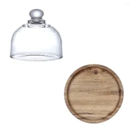 Plates Mini Dessert Plate Containers Fruit Dish Cake Tray Wooden Cover Kit Glass Tableware The Bell Jar