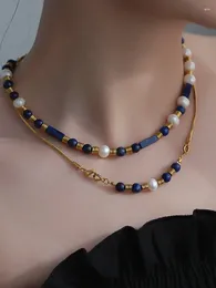 Pendant Necklaces Light Luxury Niche Summer Blue Lapis Lazuli Freshwater Pearl Necklace Collarbone Chain