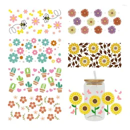 Window Stickers Flowers Sunflower 3D UV DTF Libbey Cup Wrap Iron on Transfer for Glass 16oz D2603