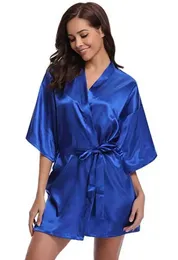 Pajamas sexy RB032 2018 Nuova seta Kimono Aokrobe Women Women Silk Bridesmaid Robes Sexy Navy Blue Robe Satin Robe Ladies Goods 2404101