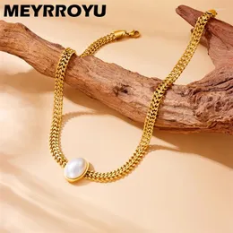 Choker Meyrroyu 316L rostfritt stål Kort klavikular kedja pärla inlay mode grace länk halsband accessoarer gåvor till kvinnor flickor