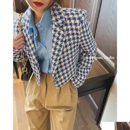 Damenanzüge Blazer Frauen Bomberjacke Y2K Top Mantel Koreanische Kleidung Frühling Langarm T Luxus Blazer Eleganter Anzug Schneiderei Chic Cr Dhl0K