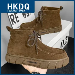 Botas HKDQ Novo outono Brown Botas Casual Cosual