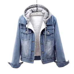 Women's Hoodies Sweatshirts Warm Winter Jacket Women Autumn Removable Hooded Coat Female Jeans Denim Ladies Top Bomber Outerwear Gray Cardigan Cowboy Hoody 240401