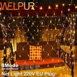 LED String Net String Lights 8modes 220V 1.5x1.5m 3x2m Festival Noel Dekorasyonu Yeni Yıl Düğün Partisi Su Geçirmez YQ240401