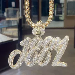 2024 neue 3D Hip Hop Nummer Namensschild Buchstaben Halskette Gold Bling Iced Out Diamant Cuban Link Kette Herren Damen personalisiert