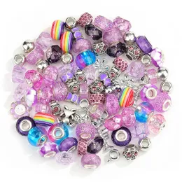 Charms 100Pcs Acrylic Resin Alloy Rainbow Charms Big Hole European Beads Pendant Accessories For Girl Diy Necklace Bracelet Jewelry Ma Dhpv4