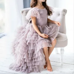 Flower Girls Dresses Appliques Spaghetti Straps Ball Gown Ruffles Tulle Pageant Long Wedding Bow Sash A Line Sequins Long Toddler Teens Pageant Party Gowns