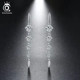 orsa Jewels Pure 925 Sterling Silver Earrings Women long Dangle AAA CZトレンディジュエリークリスマスギフト女の子SE52 240401