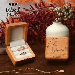 Jewelry Wood Ring Box Engagement Wedding Ceremony Ring Storage Proposal Portable Gifts Bead Case Rustic Wedding