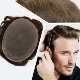 Toupees Human Hair Toupee for Men European Hair Pieces Mens 8x10" Full Lace Hair Units Patch Real Human Hair Replacement System