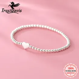 Bangles Trustdavis Authentic Sterling Sier Fashion Minimalist Heart Beads Bracelet for Women Wedding Party Trendy Jewelry F456
