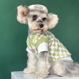 개가 가을 가을 겨울 애완 동물 옷 흑백 바둑판 스웨터 조끼 옷 의류 schnauzer 강아지 두꺼운 퍼그 고양이