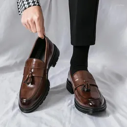 Повседневная обувь. Мужская модная кожаная винтажная обувь в английском стиле с кисточками Lefu. Одежда для вождения на плоской подошве.